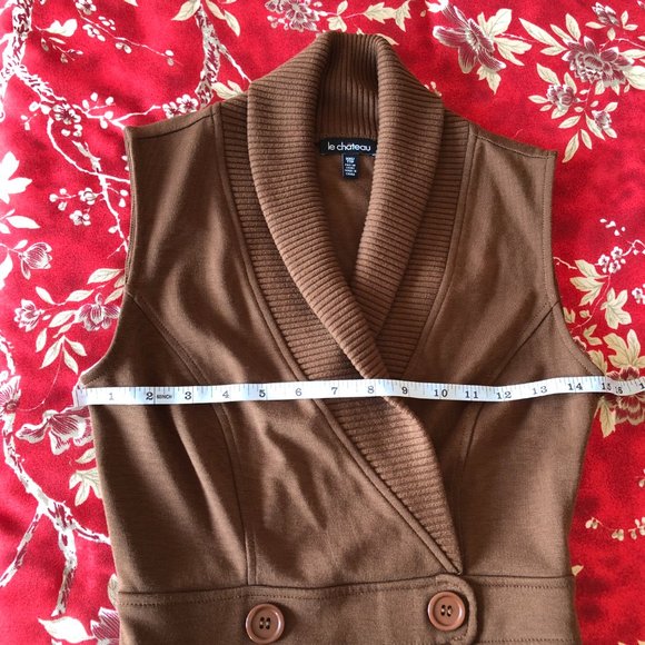 Rich Brown Shawl-Collar Blazer-Like Sleeveless Sweater Dress - Size XXS - Picture 13 of 16